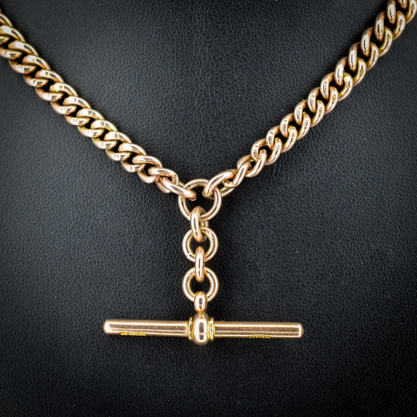 Antique 15.5" 9ct Gold Double Dog Clip Albert Curb Watch Chain Necklace