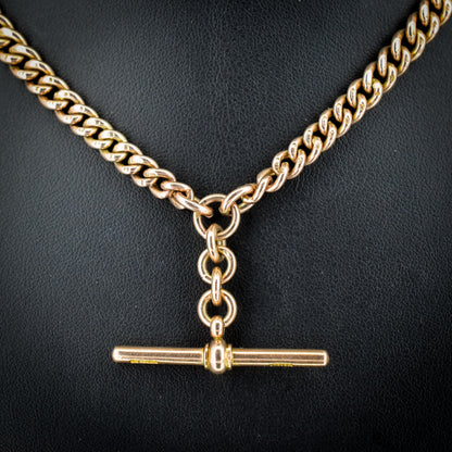 Antique 15.5" 9ct Gold Double Dog Clip Albert Curb Watch Chain Necklace