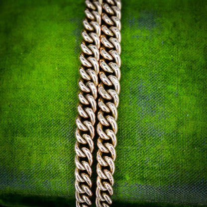 Antique 15.5" 9ct Gold Double Dog Clip Albert Curb Watch Chain Necklace