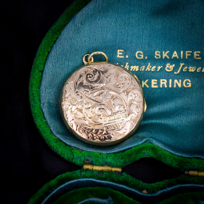 Antique 9ct Gold Engraved Round Fancy Locket | Birmingham 1919