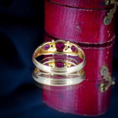 Antique Garnet, Ruby and Diamond 18ct Yellow Gold Ring | Chester 1906