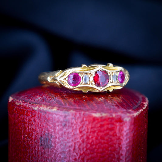 Antique Garnet, Ruby and Diamond 18ct Yellow Gold Ring | Chester 1906