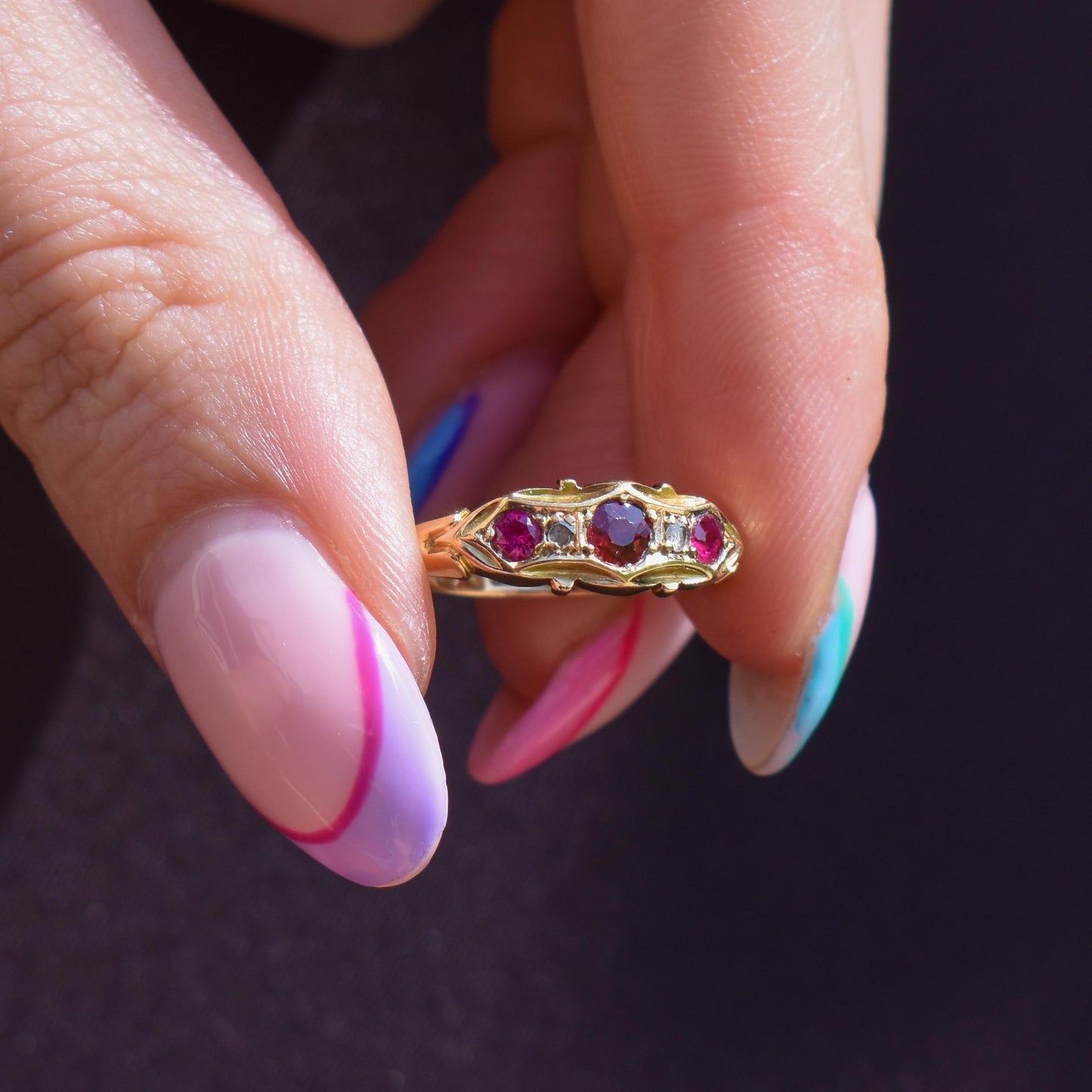 Antique Garnet, Ruby and Diamond 18ct Yellow Gold Ring | Chester 1906