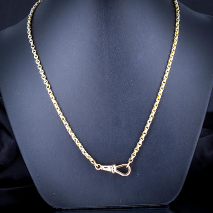 Antique 9ct Yellow Gold Oval Link Chain Necklace with Dog Clip |