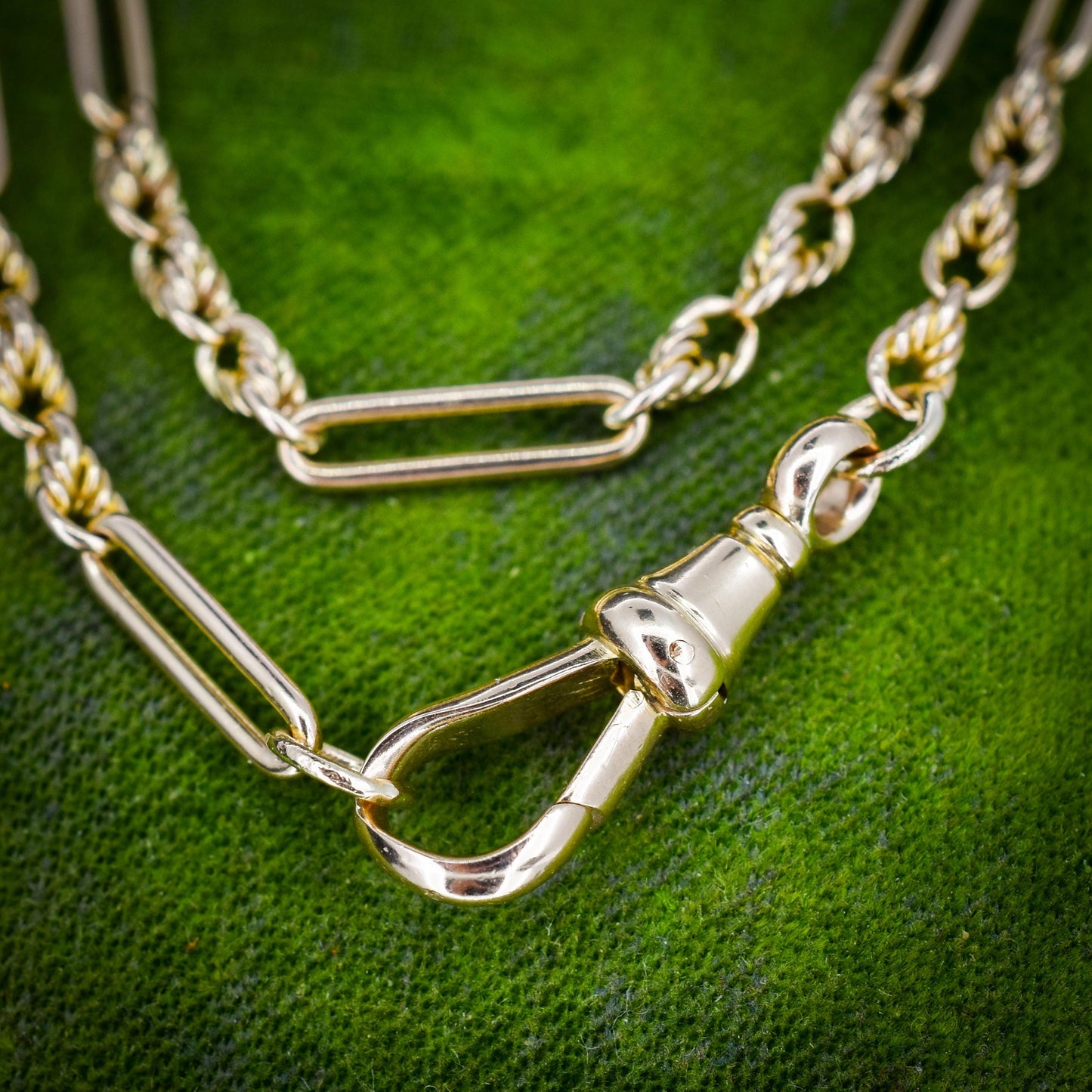 Antique 15ct Yellow Gold Trombone and Love Knot Chain Necklace with Dog Clip | 20.5"