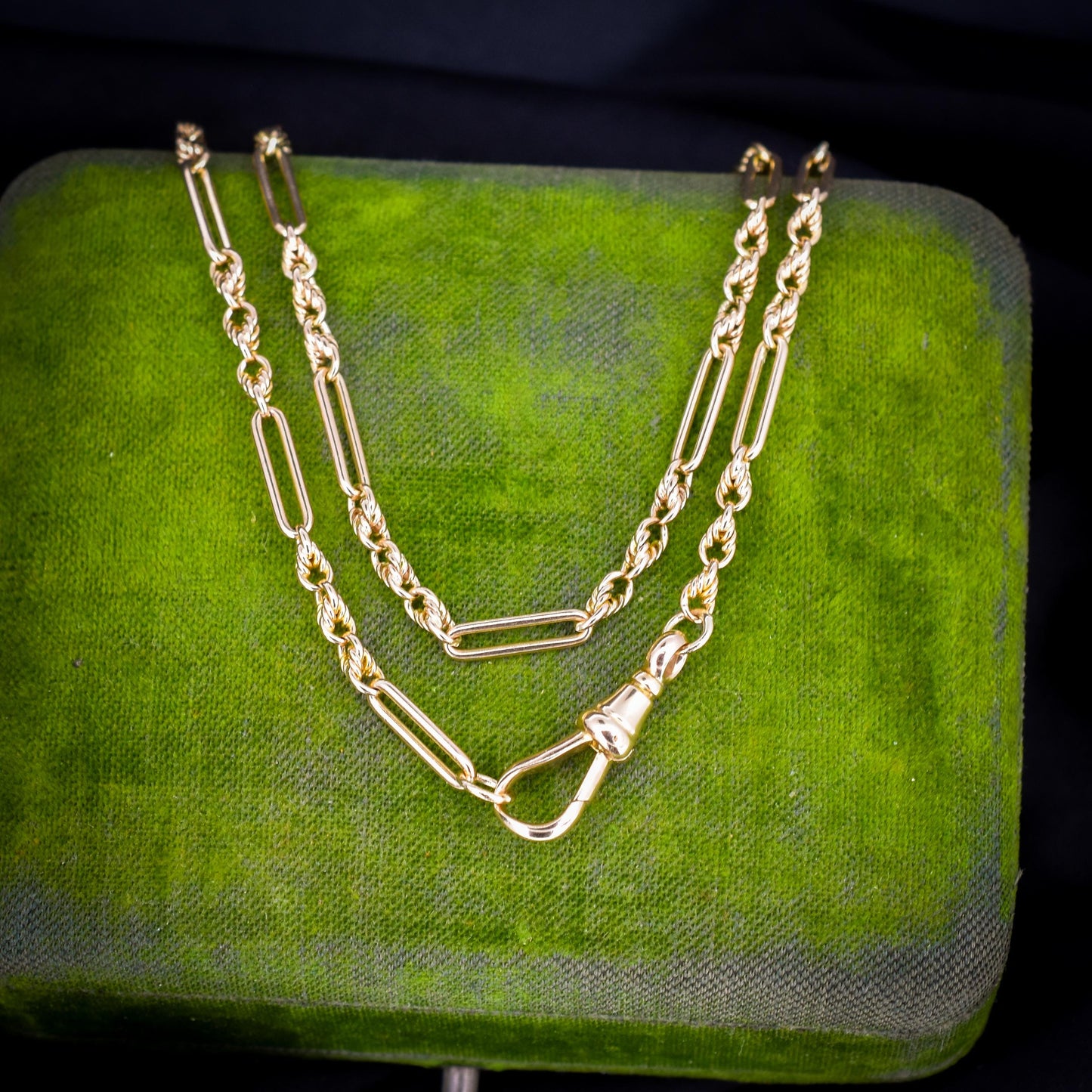 Antique 15ct Yellow Gold Trombone and Love Knot Chain Necklace with Dog Clip | 20.5"