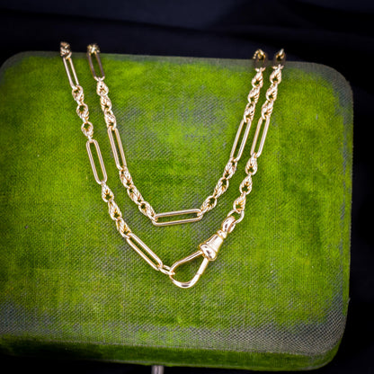 Antique 15ct Yellow Gold Trombone and Love Knot Chain Necklace with Dog Clip | 20.5"