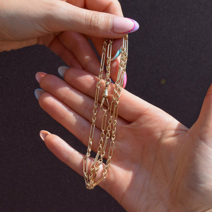 Antique 15ct Yellow Gold Trombone and Love Knot Chain Necklace with Dog Clip | 20.5"