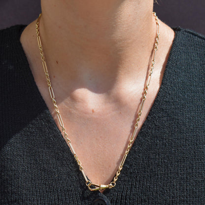 Antique 15ct Yellow Gold Trombone and Love Knot Chain Necklace with Dog Clip | 20.5"
