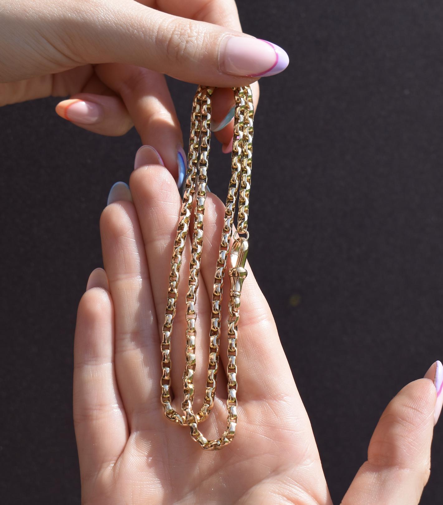 Antique Victorian 9ct Gold Faceted Link Chain Necklace with Dog Clip | 20"