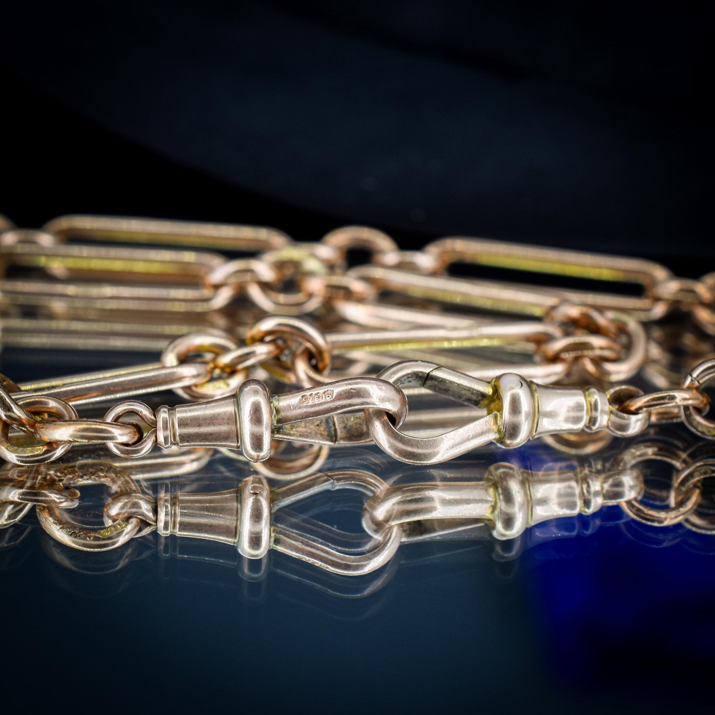 Antique 9ct Rose Gold Trombone Link Albert Chain with Dog Clips and T-Bar | 16.5" length
