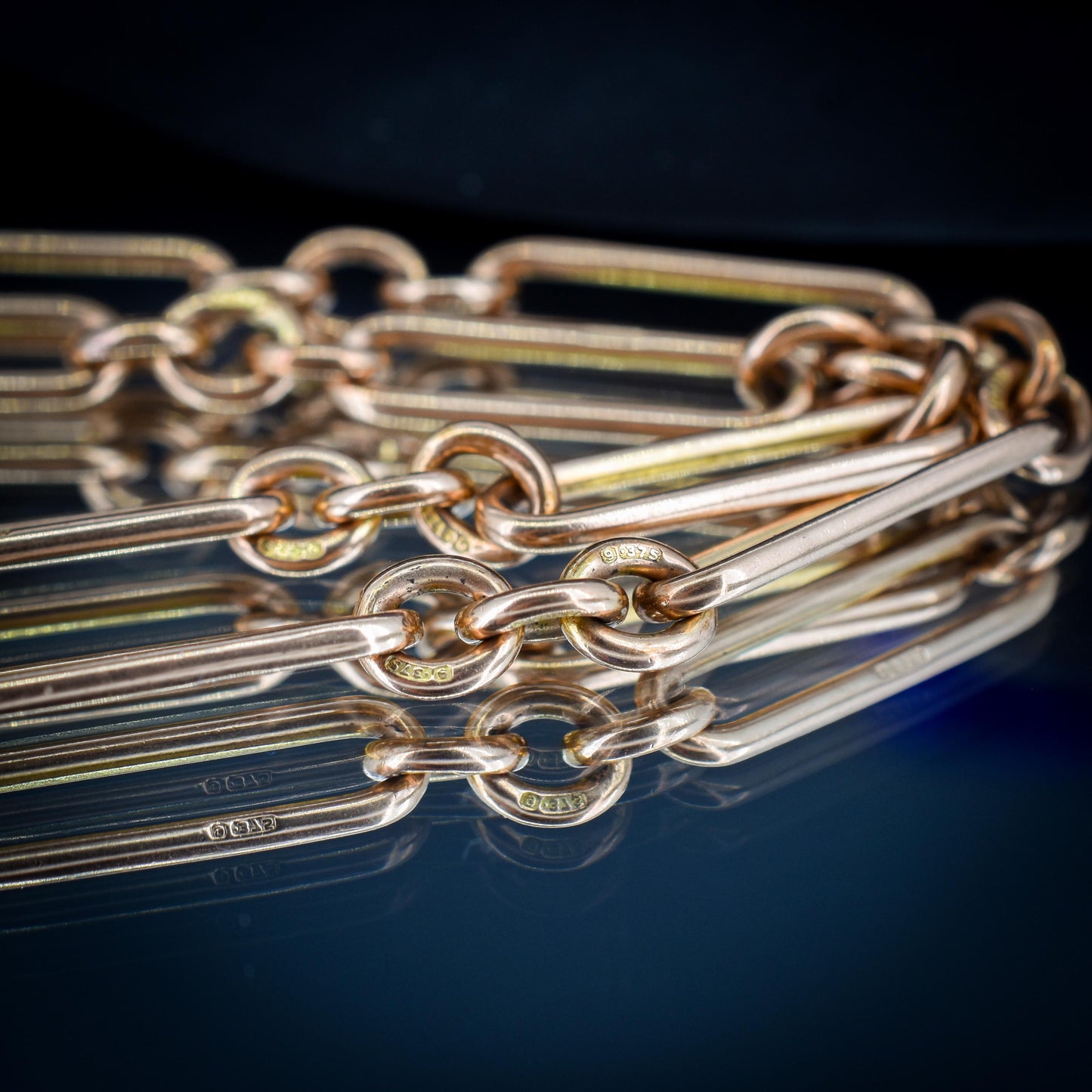 Antique 9ct Rose Gold Trombone Link Albert Chain with Dog Clips and T-Bar | 16.5" length