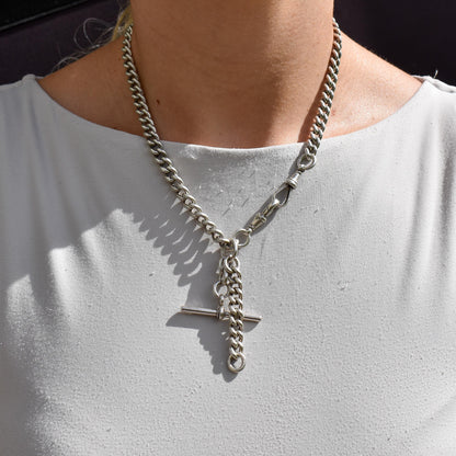 Antique Sterling Silver Curb Link Slider Double Albert Watch Chain – 17.25"