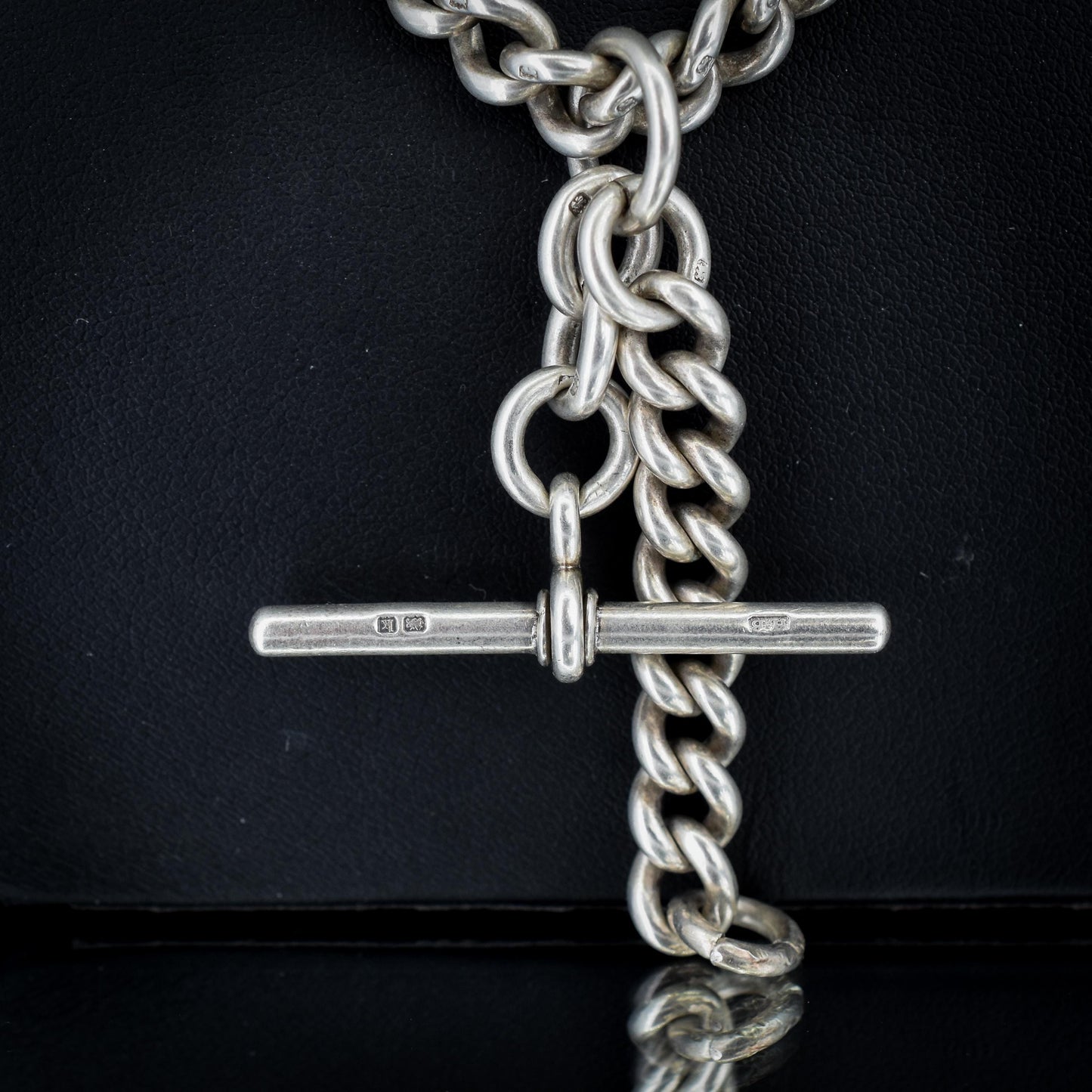 Antique Sterling Silver Curb Link Slider Double Albert Watch Chain – 17.25"