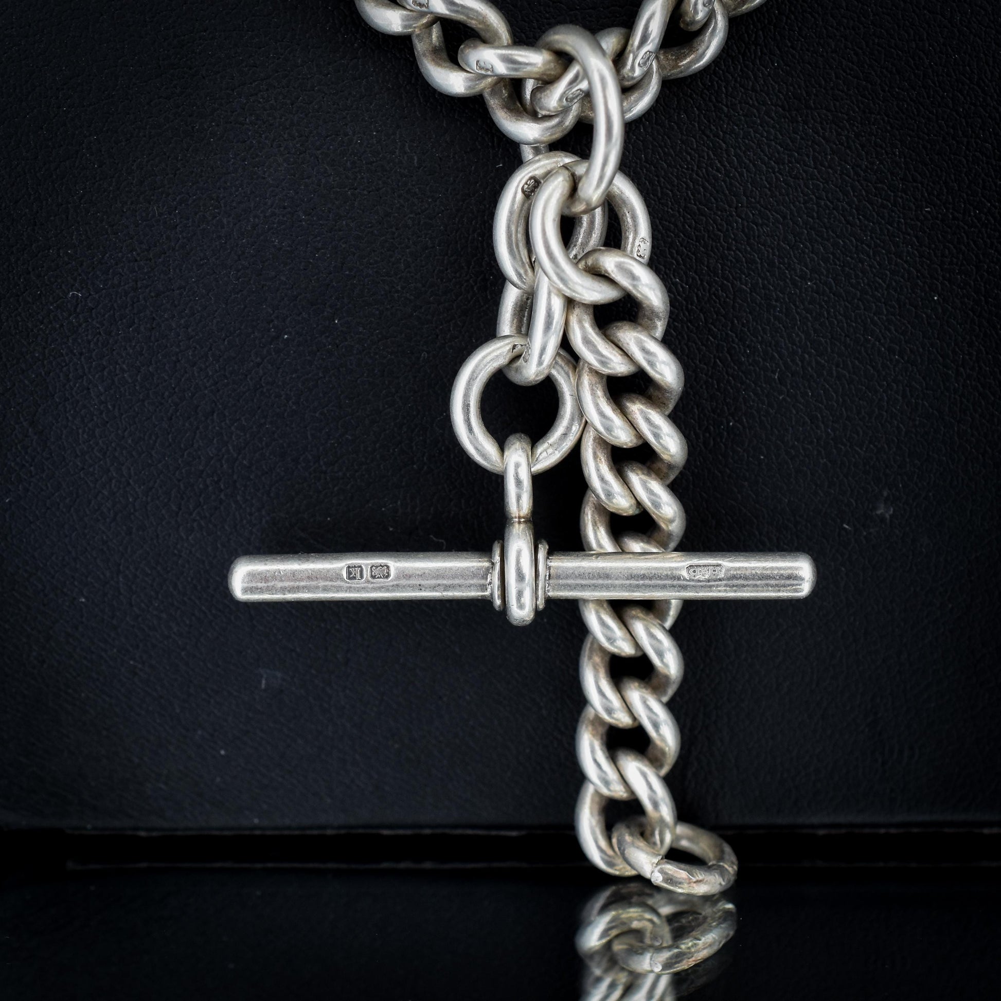 Antique Sterling Silver Curb Link Slider Double Albert Watch Chain – 17.25"