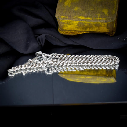 Antique Sterling Silver Curb Link Slider Double Albert Watch Chain – 17.25"