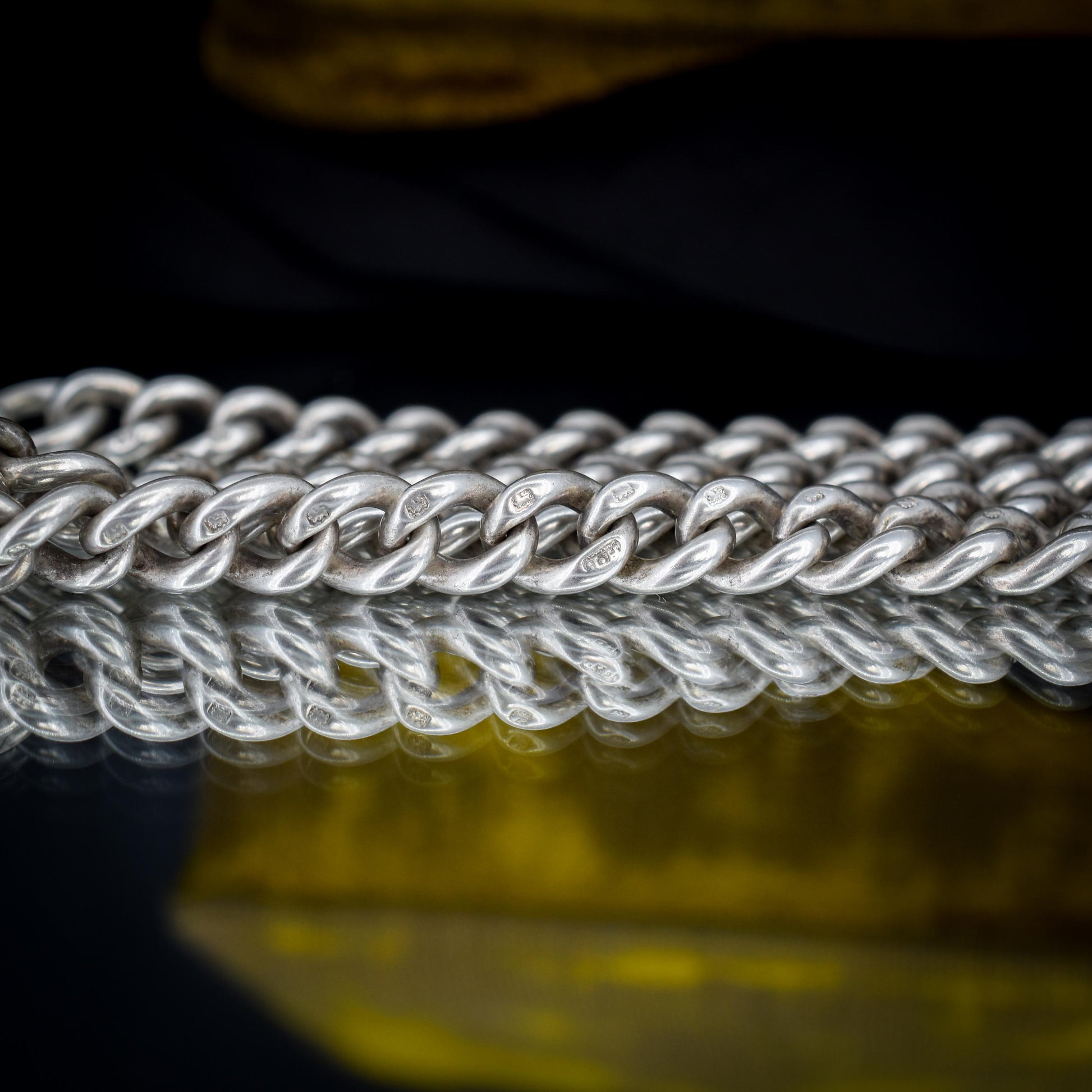 Antique Sterling Silver Curb Link Slider Double Albert Watch Chain – 17.25"