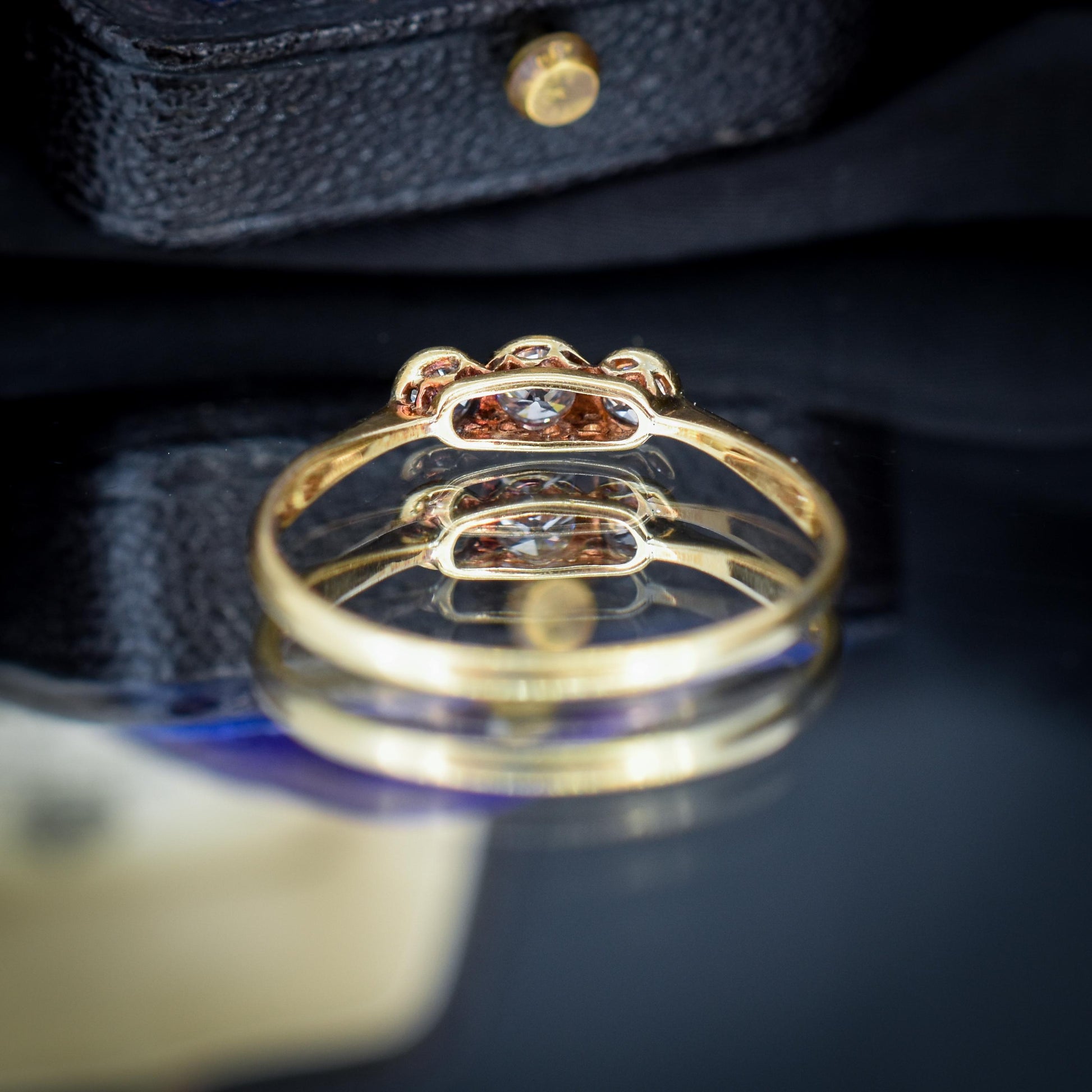 Antique Old Cut Diamond Bezel Set Three Stone Trilogy 18ct Yellow Gold Ring