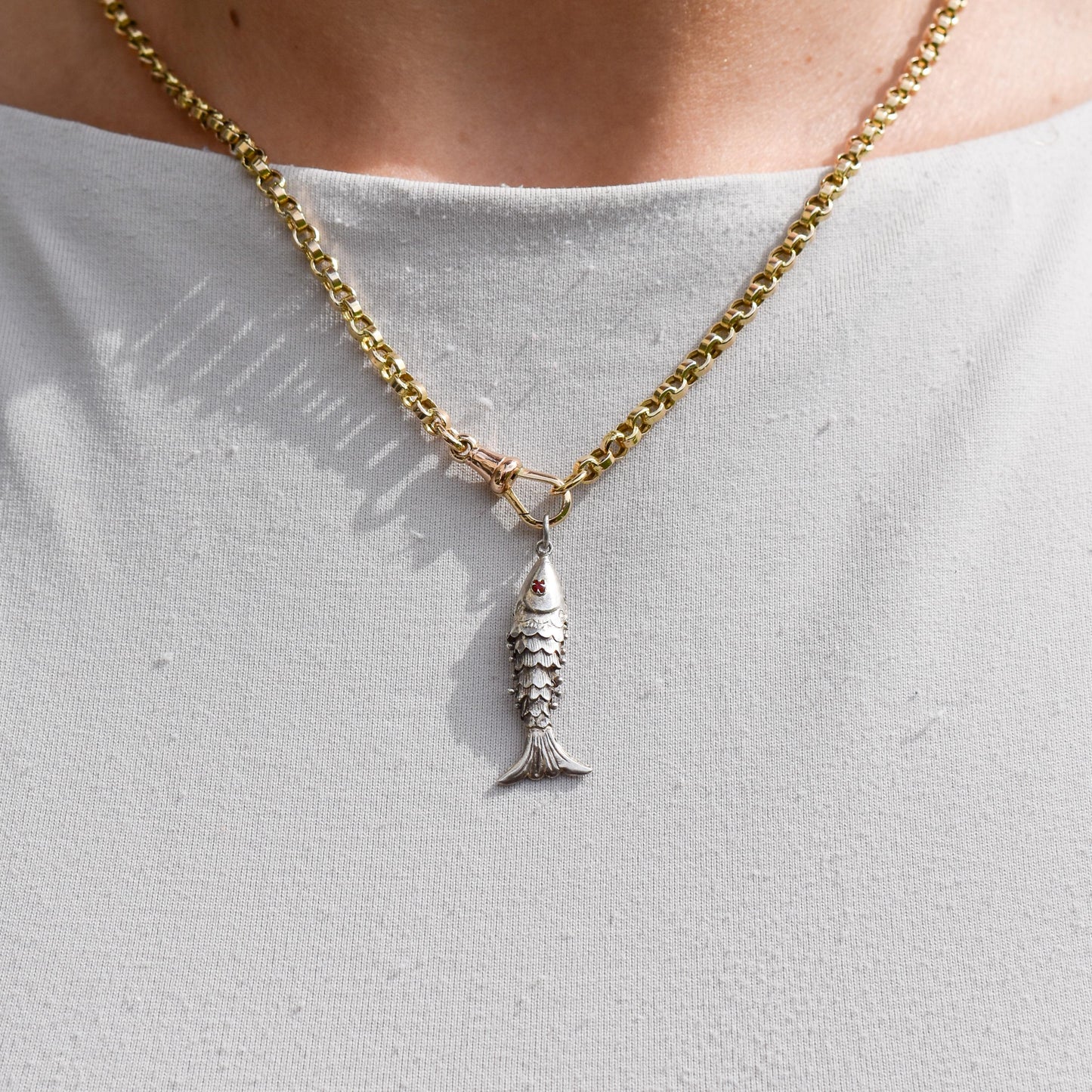 Vintage Silver Articulated Fish Charm Pendant