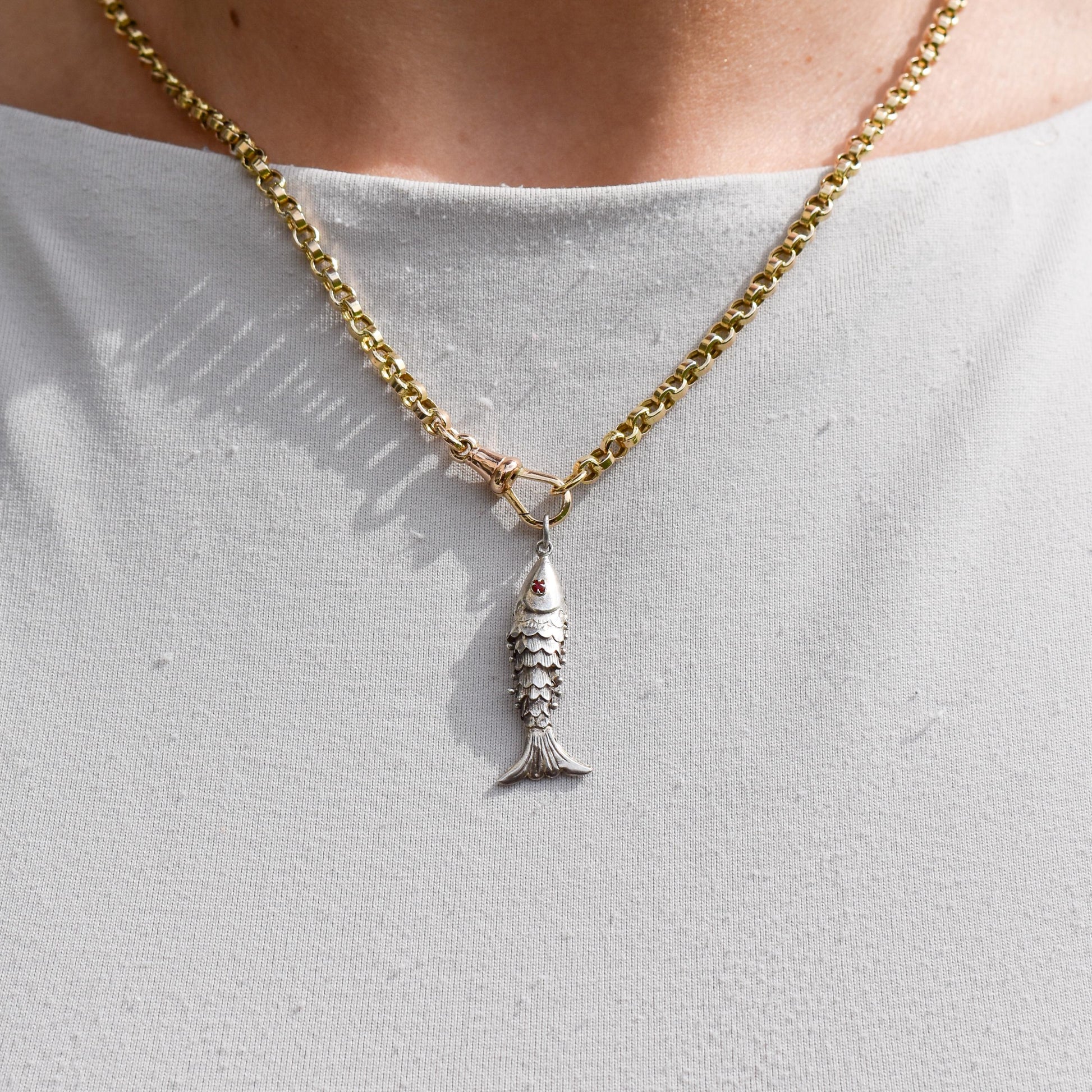 Vintage Silver Articulated Fish Charm Pendant
