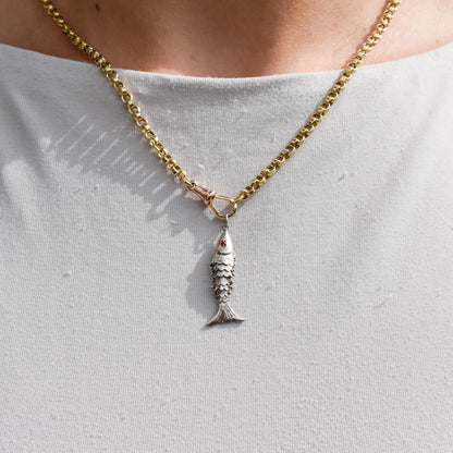 Vintage Silver Articulated Fish Charm Pendant