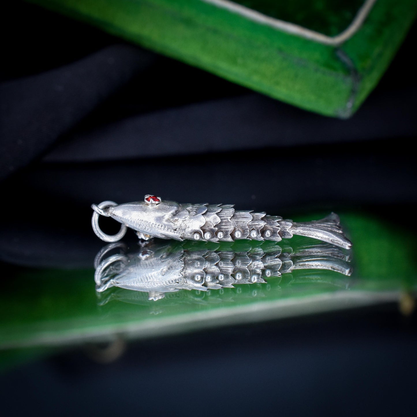 Vintage Silver Articulated Fish Charm Pendant