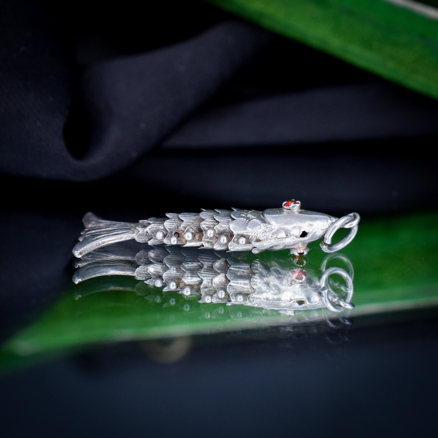 Vintage Silver Articulated Fish Charm Pendant