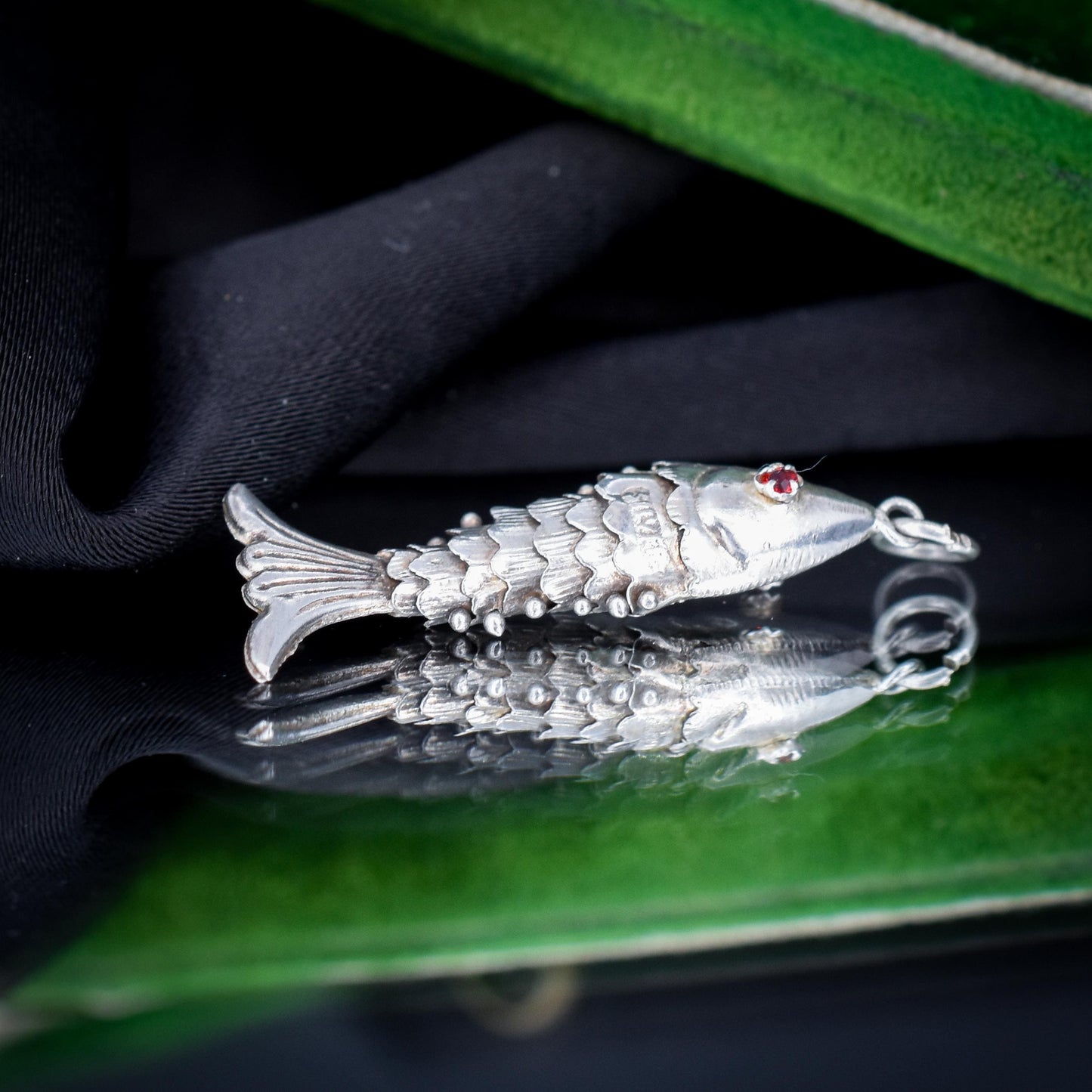 Vintage Silver Articulated Fish Charm Pendant