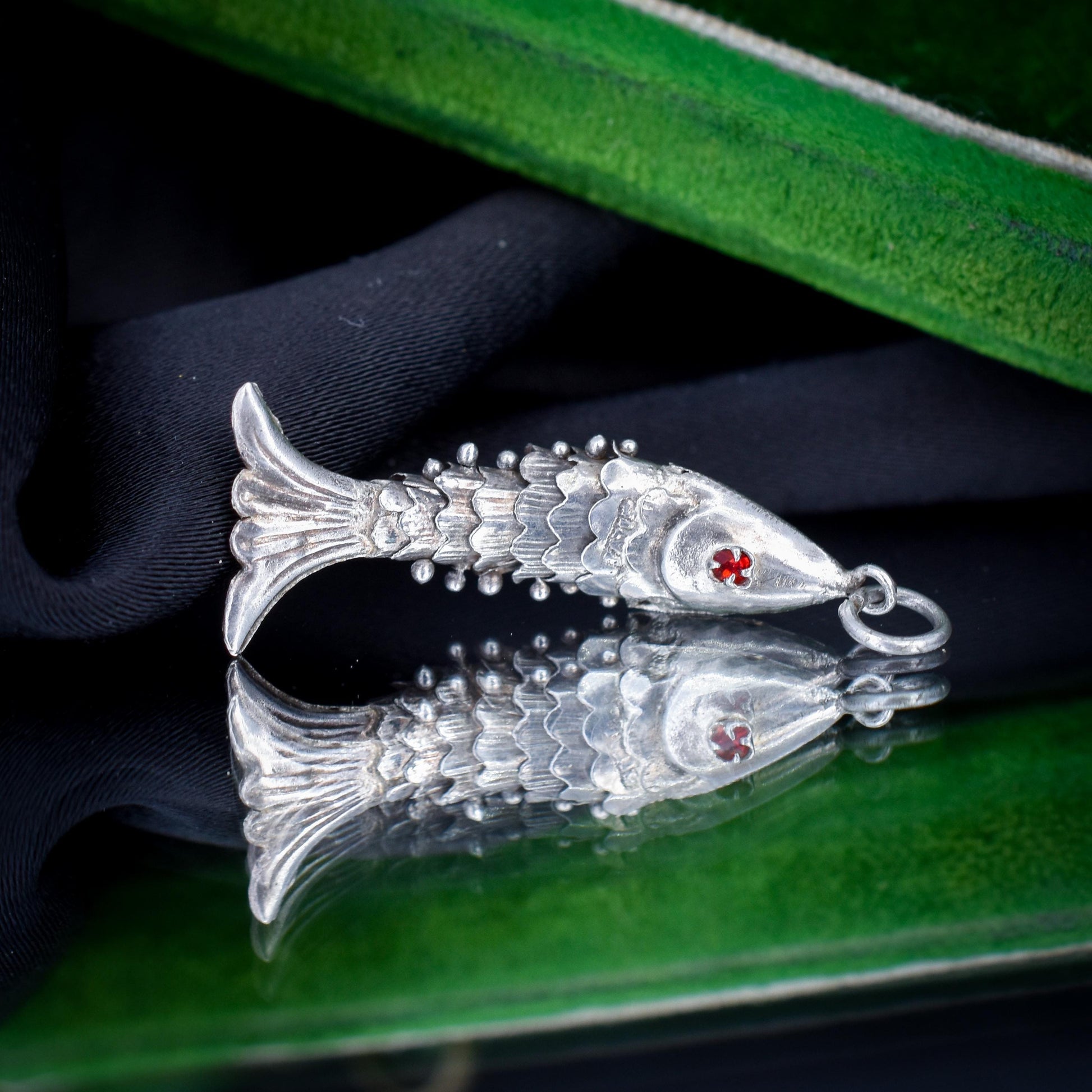 Vintage Silver Articulated Fish Charm Pendant