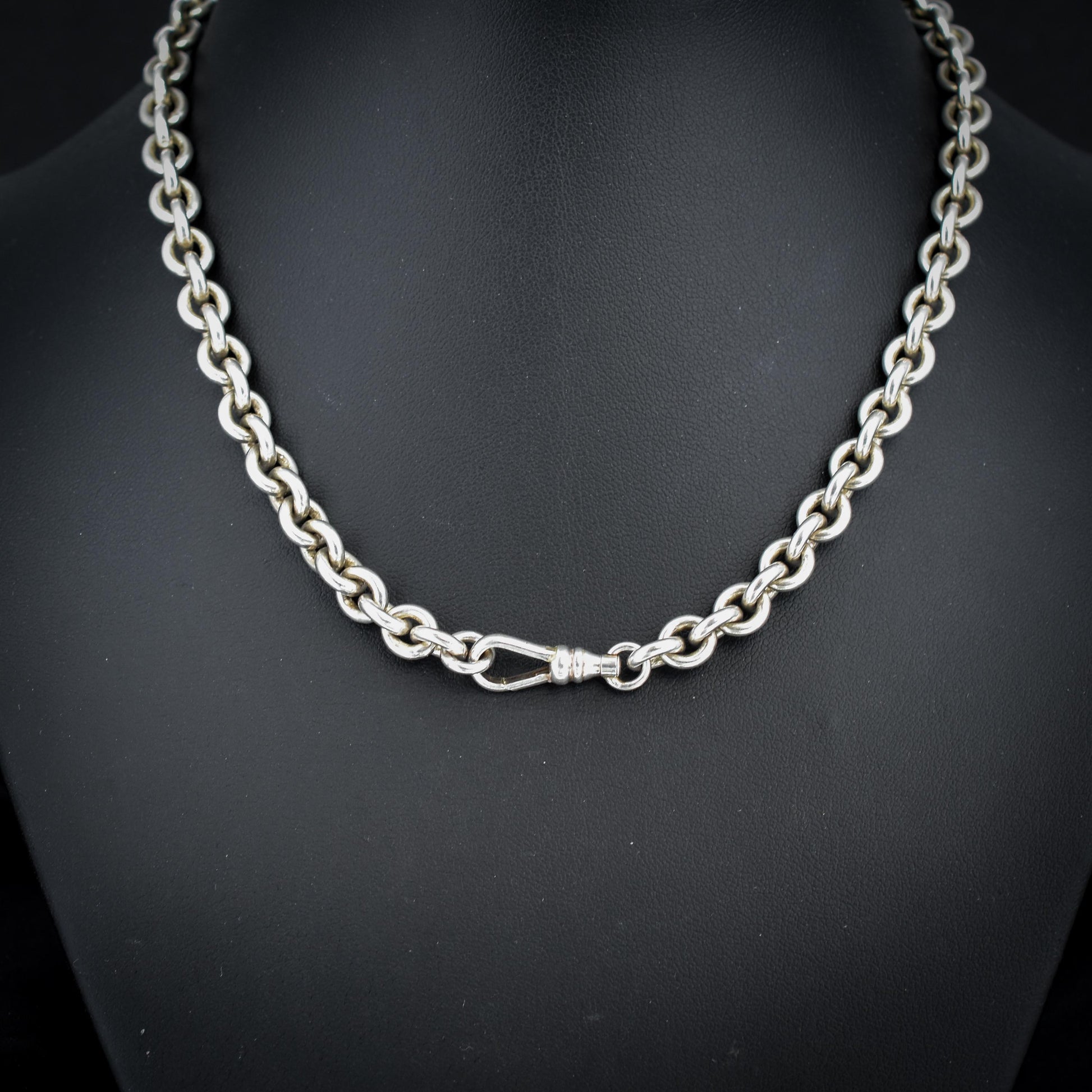 Vintage Sterling Silver Oval Cable Link Chain Necklace with Dog Clip – 16"