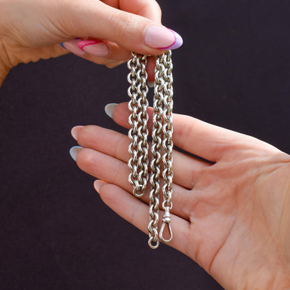 Vintage Sterling Silver Oval Cable Link Chain Necklace with Dog Clip – 16"