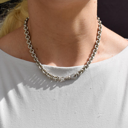 Vintage Sterling Silver Oval Cable Link Chain Necklace with Dog Clip – 16"