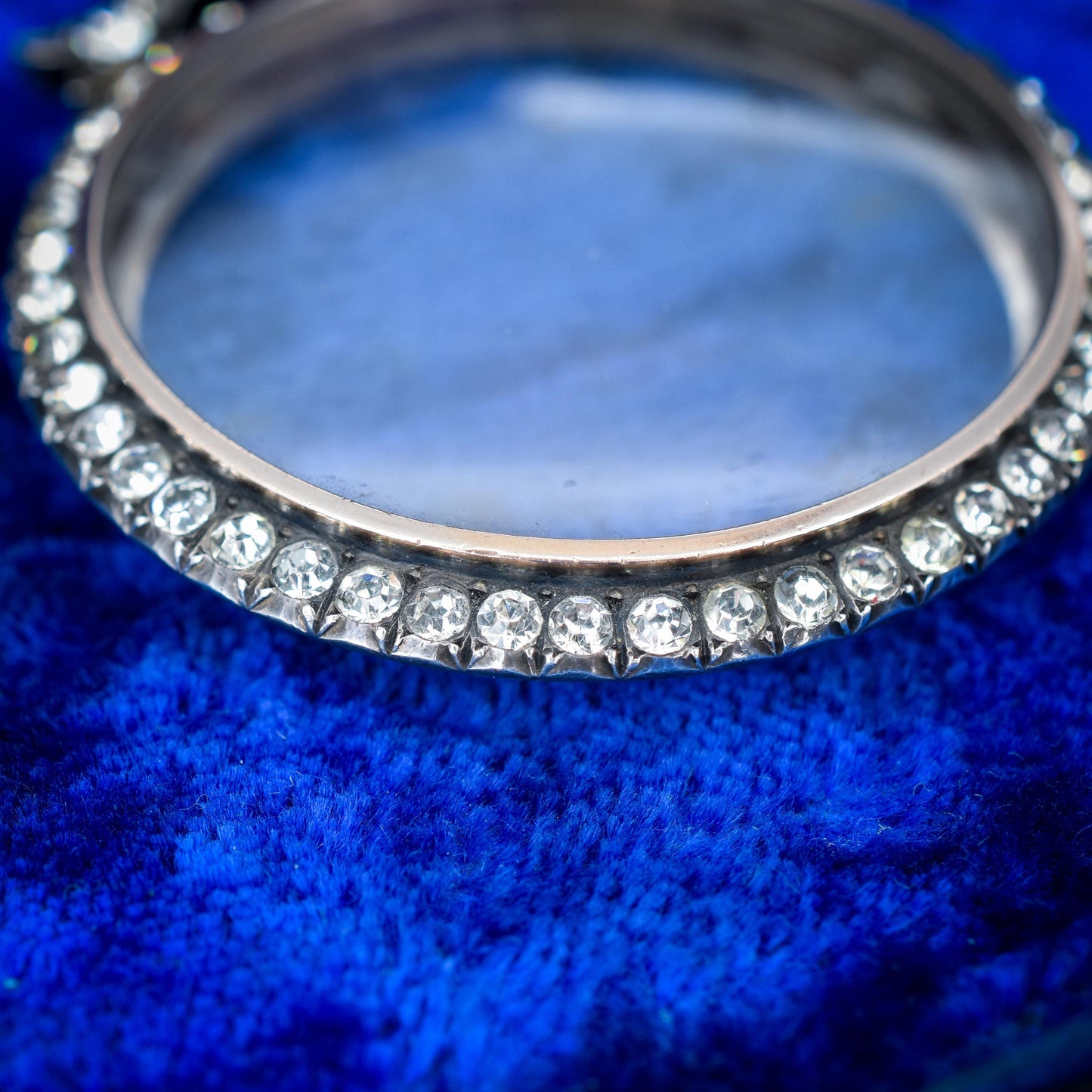 Antique Edwardian Old Cut Paste Silver Glass Shaker Bow Locket Pendant | Circa. 1905