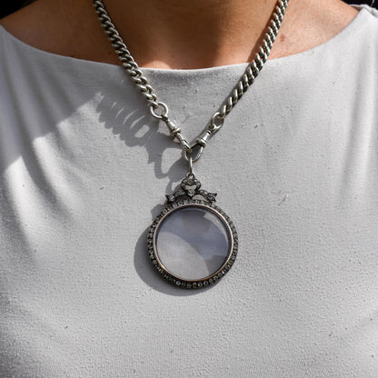 Antique Edwardian Old Cut Paste Silver Glass Shaker Bow Locket Pendant | Circa. 1905