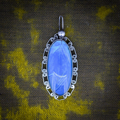 Art Deco Butterfly Wing Silver Long Oval Pendant | Antique