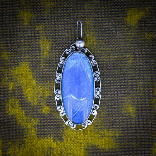 Art Deco Butterfly Wing Silver Long Oval Pendant | Antique