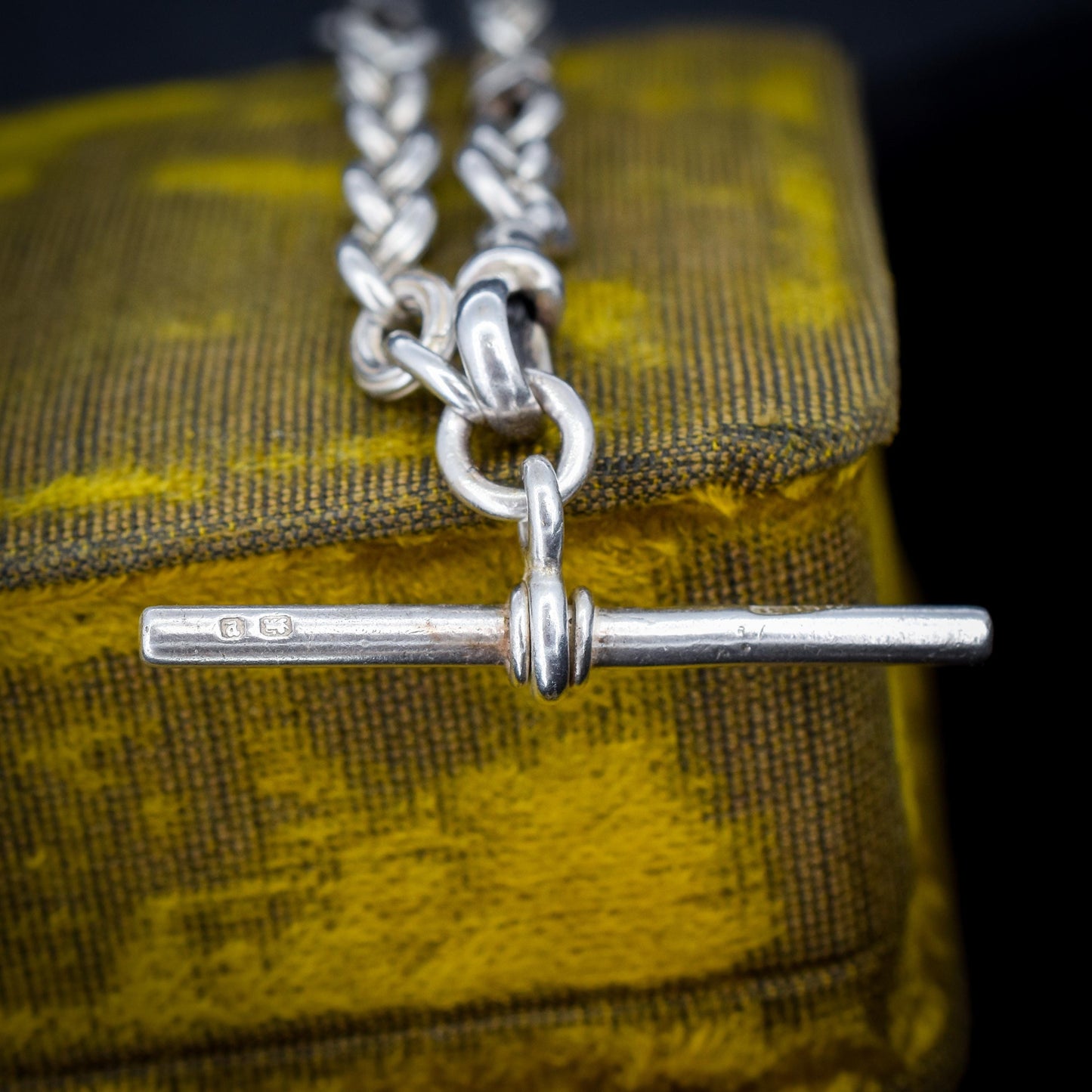 Antique Fancy Link Sterling Silver Bracelet with Dog Clip and T-bar drop