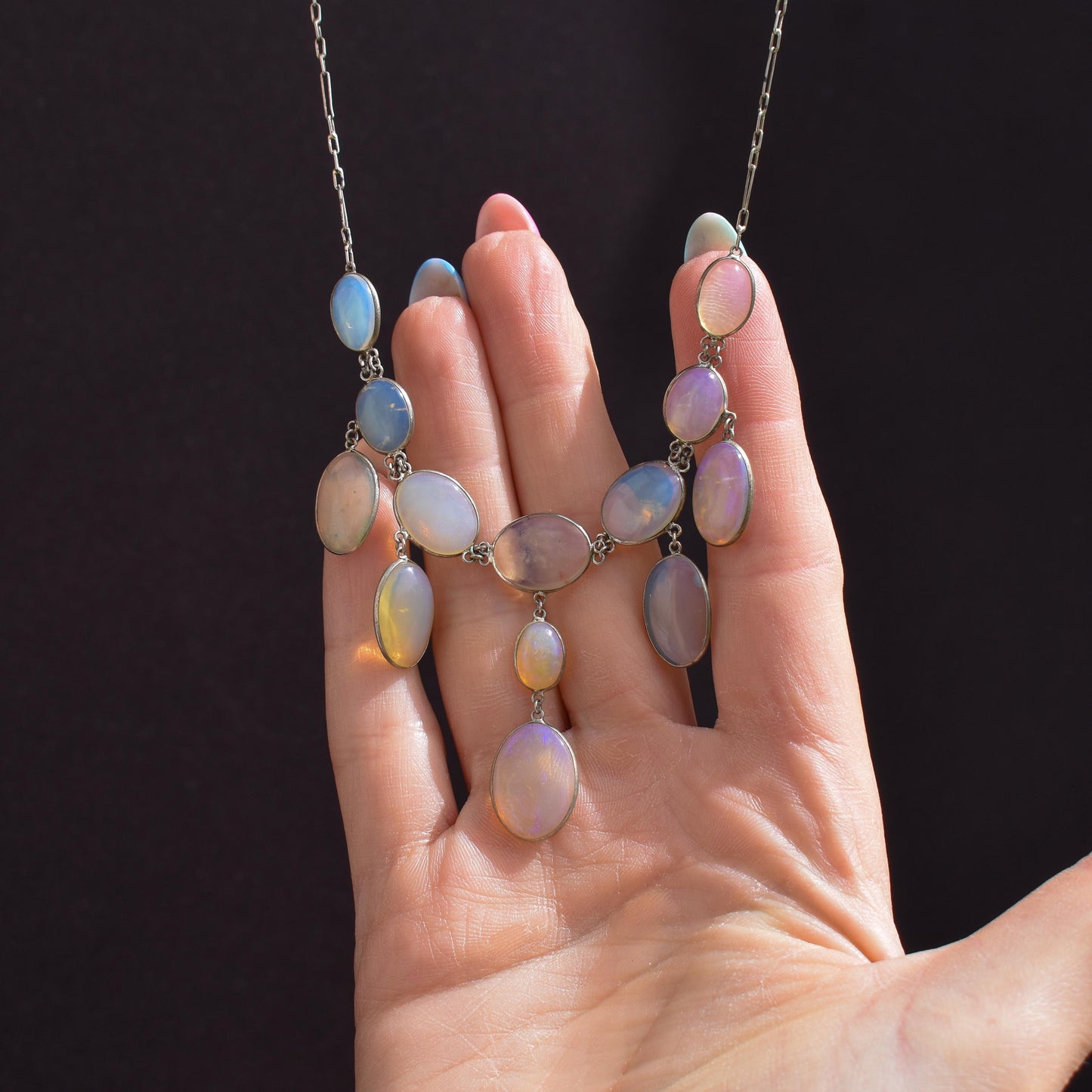 Antique Edwardian Opal Fringe Festoon Necklace | 16"