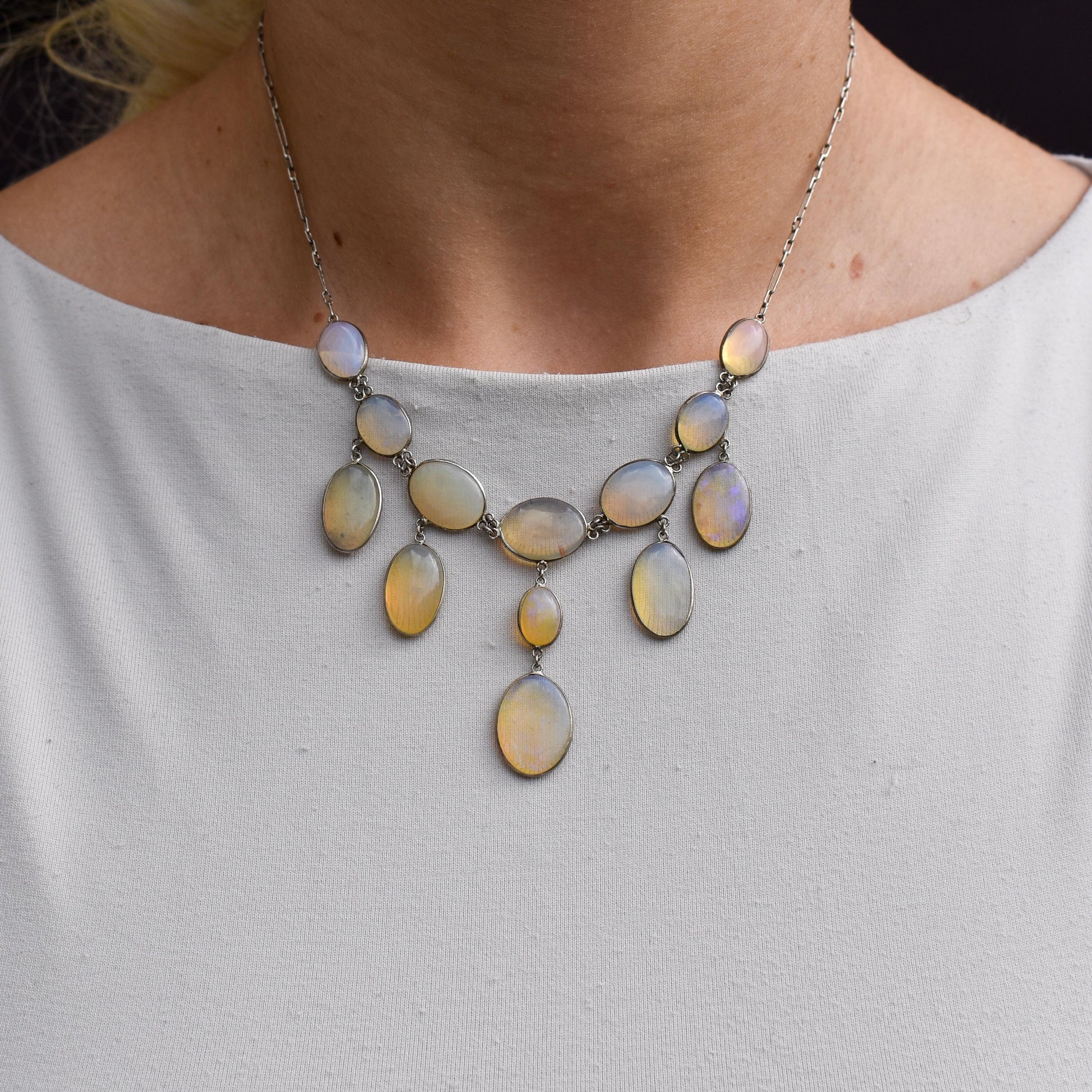 Antique Edwardian Opal Fringe Festoon Necklace | 16"