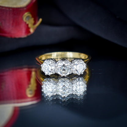 1.60ct Old Cut Diamond Three-Stone 18ct Yellow Gold and Platinum Ring