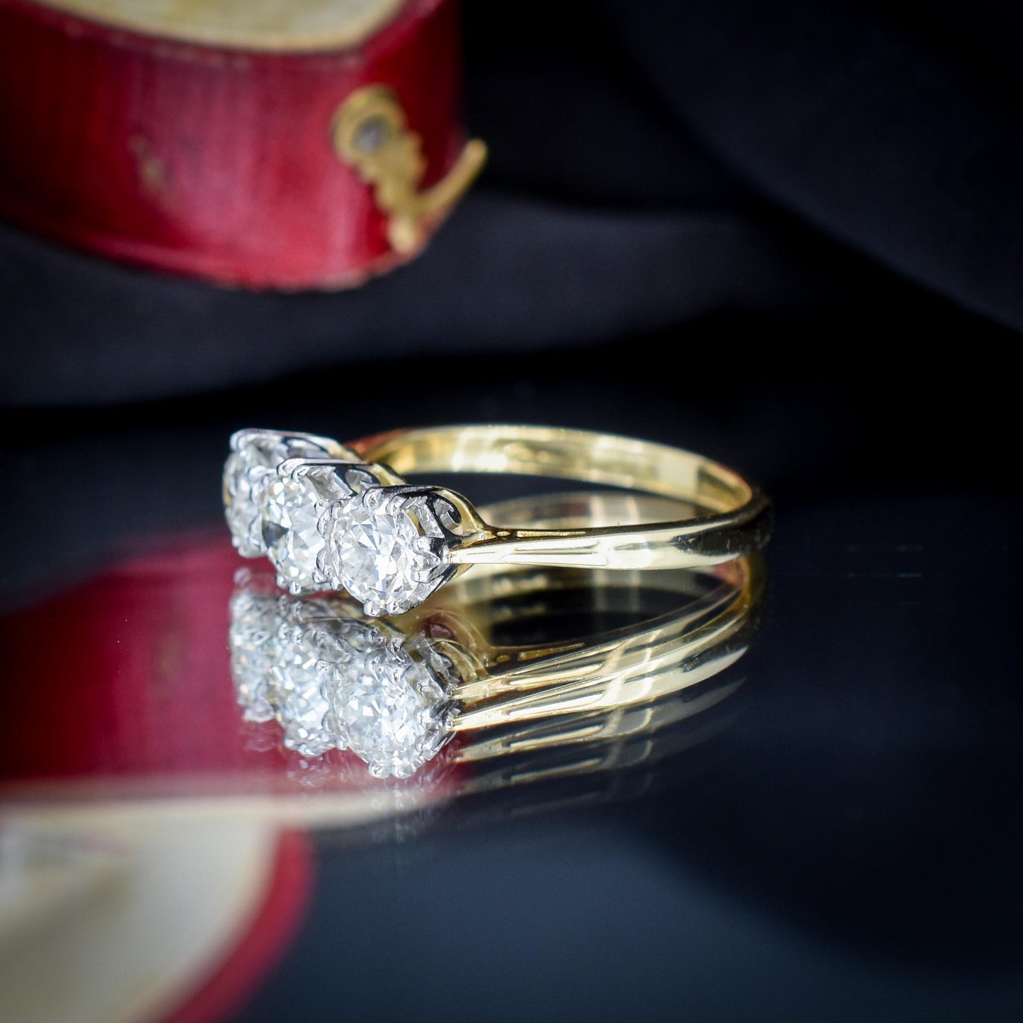 1.60ct Old Cut Diamond Three-Stone 18ct Yellow Gold and Platinum Ring