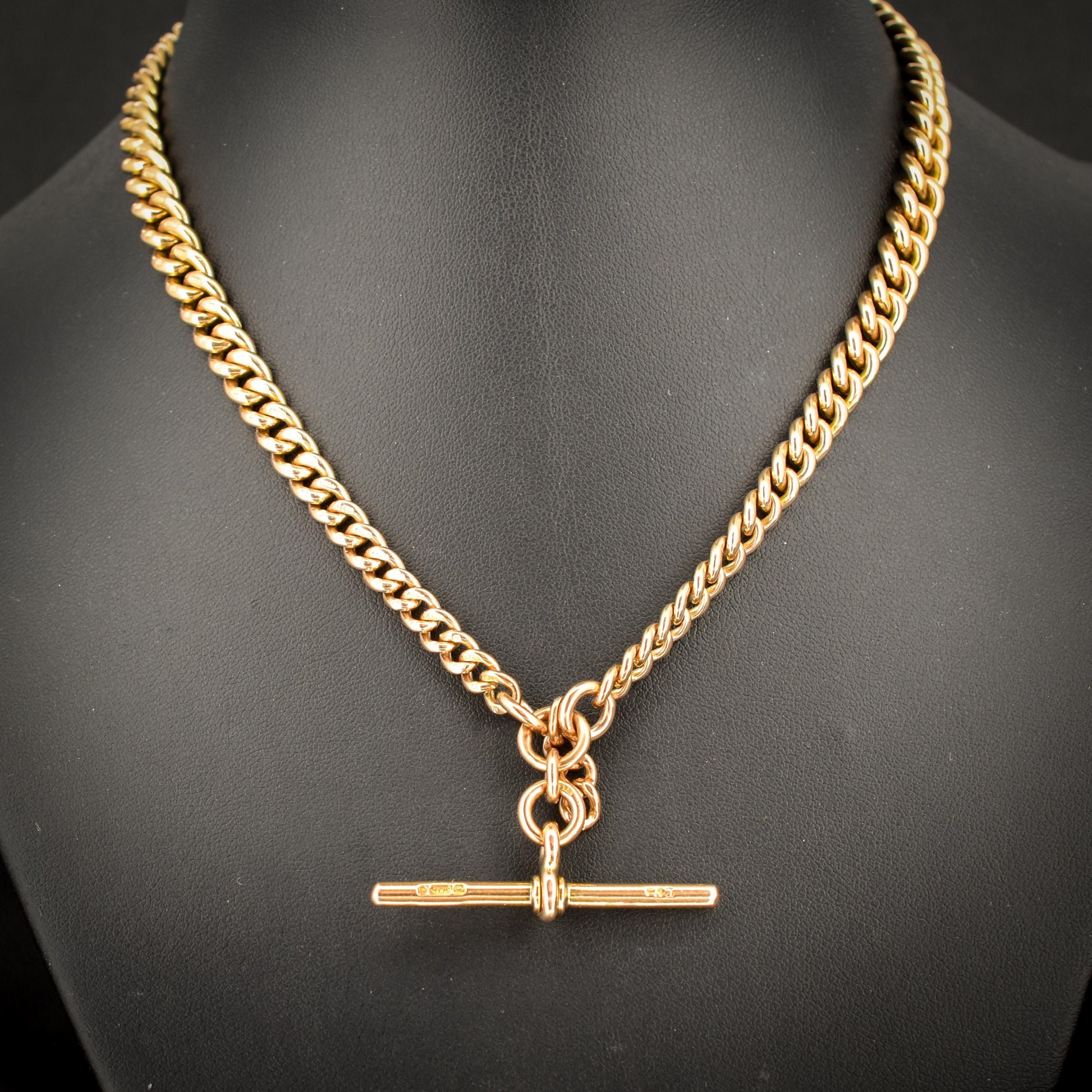 Antique 15.75" 9ct Gold Double Dog Clip Albert Curb Watch Chain Necklace