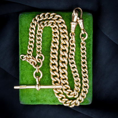 Antique 15.75" 9ct Gold Double Dog Clip Albert Curb Watch Chain Necklace