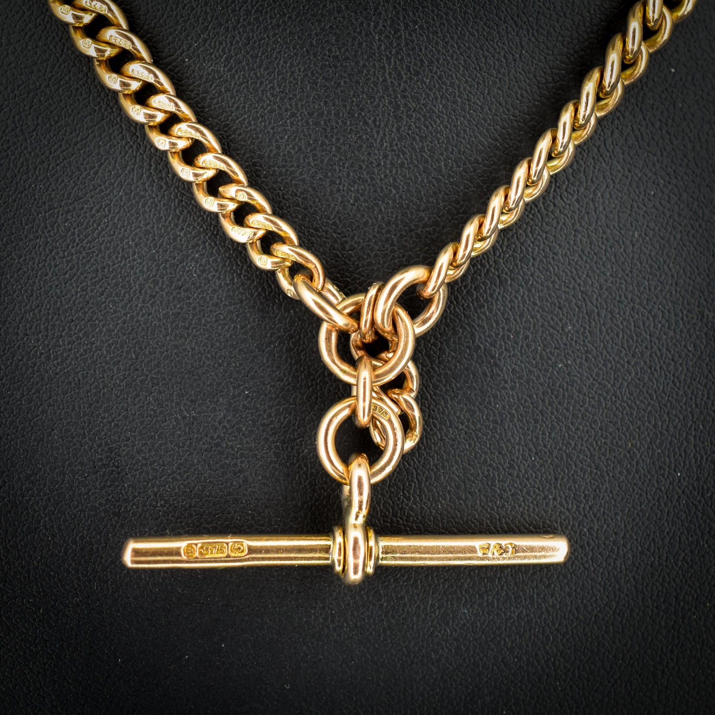 Antique 15.75" 9ct Gold Double Dog Clip Albert Curb Watch Chain Necklace