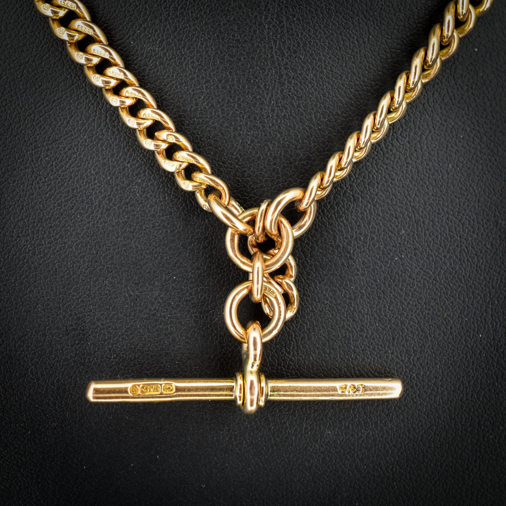 Antique 15.75" 9ct Gold Double Dog Clip Albert Curb Watch Chain Necklace