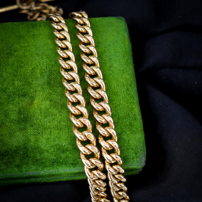 Antique 15.75" 9ct Gold Double Dog Clip Albert Curb Watch Chain Necklace