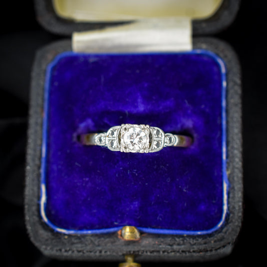Antique 0.20ct Diamond Square Solitaire 18ct Gold Engagement Ring - Art Deco