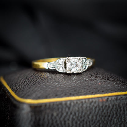 Antique 0.20ct Diamond Square Solitaire 18ct Gold Engagement Ring - Art Deco