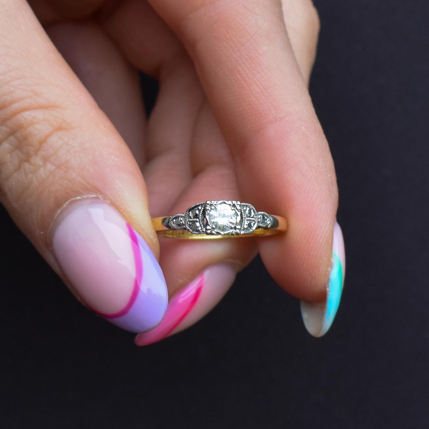 Antique 0.20ct Diamond Square Solitaire 18ct Gold Engagement Ring - Art Deco