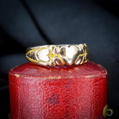 Antique Victorian 9ct Gold Fancy Love Heart Band Ring | Chester 1899